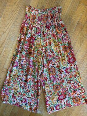 Cynthia Rowley Floral Paisley Wide Leg Cropped Palazzo Pants Size Medium